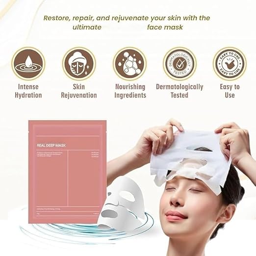 (Pack of 2) Bio-Collagen Real Deep Mask | Korean Collagen Face Mask with Low Molecular Collagen & Hyaluronic Acid | Overnight Hydrating Hydrogel Mask | Pore Minimizing, Wrinkle Reduction, Glass Skin | Paraben-Free