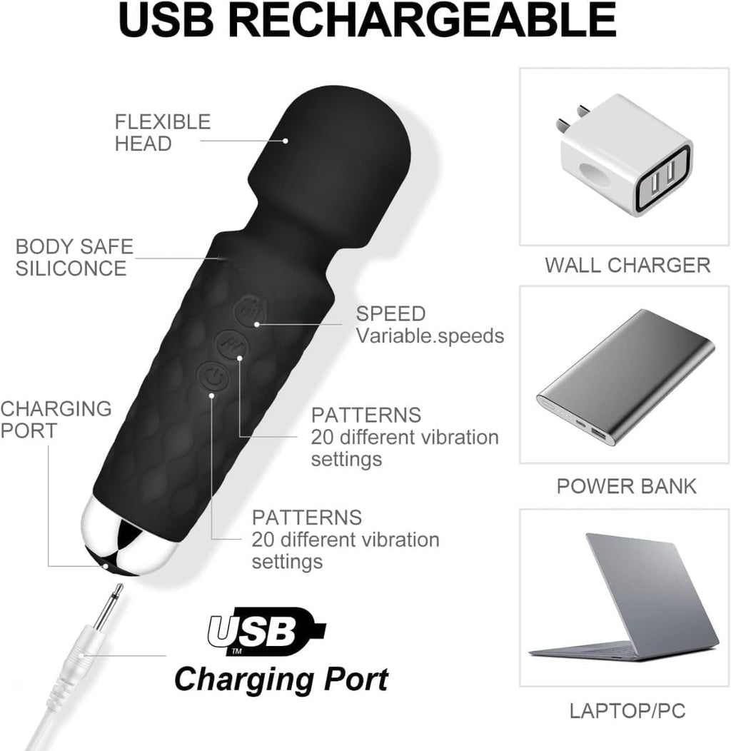 Cordless Rechargeable Body Massager | Electric Handheld Massager for Pain Relief Waterproof Massager | Portable Massage Wand | Flexible Neck for Men Women